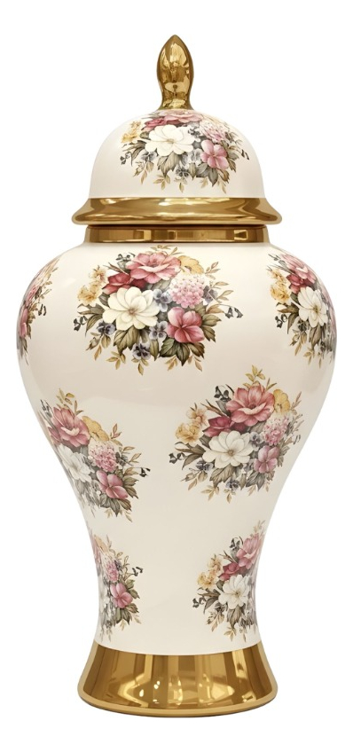 Genérico - Potiche Decorativo Jarrón Diseño Motivos Florales Adorno Jhn