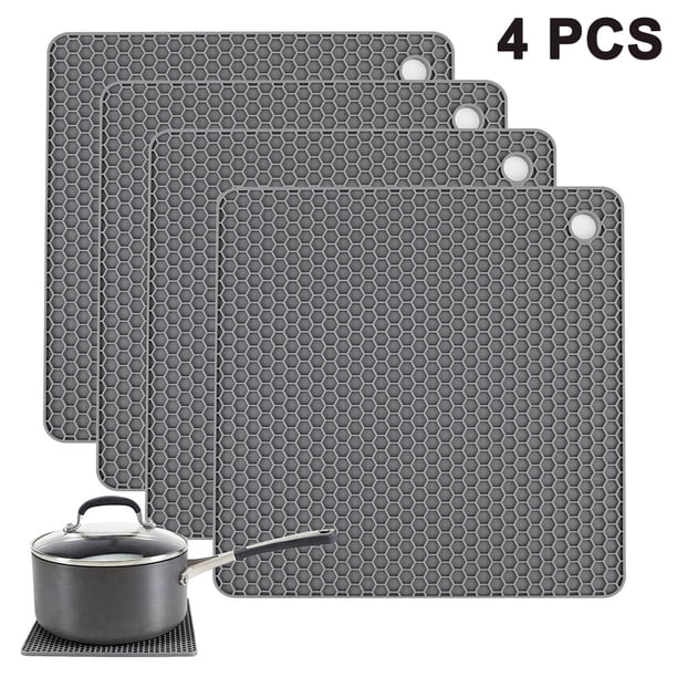 Mantel individual cuadrado de silicona de grado alimenticio de 4 piezas, tapete de panal, tapete de mesa impermeable y aislante del calor, tapete de protección contra altas temperaturas y calor