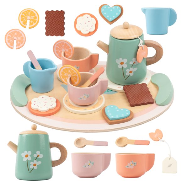 Set de té KDSFT de madera para niños con teteras de 3 a 5 años