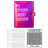 Magideal - Carpeta De Desafío Para Ahorrar Dinero, 100 Sobres, Planificador De Presupuesto, Organizador Portátil Reutilizable De $5050, Libro De Desafío Para Aho , Brillo Rosa Rojo