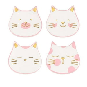 Oem - Set 4 Posavasos Ceramica 4 Piezas Diseño Gato Tierno
