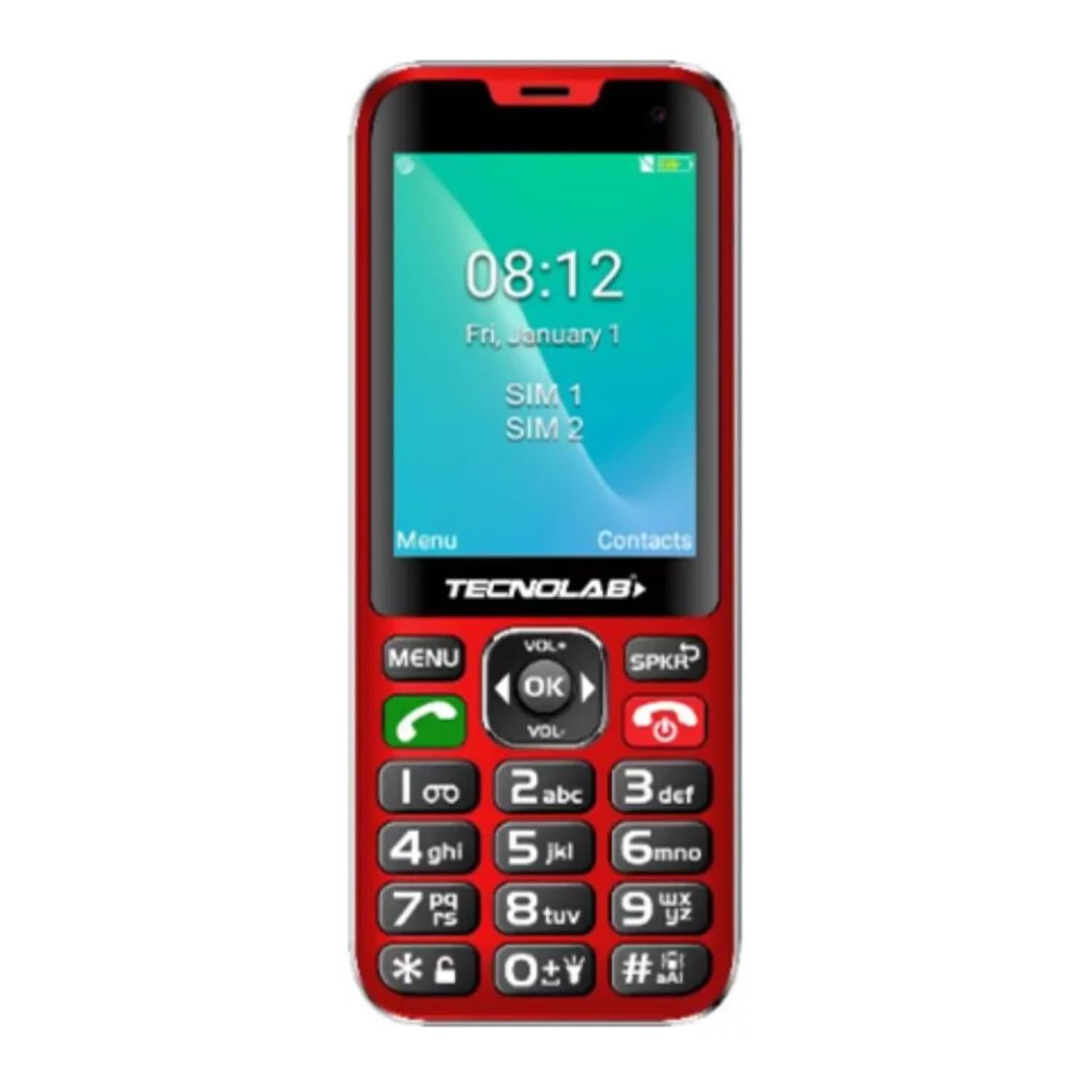Tecnolab - Telefono Senior Adulto Mayor 4g Rojo Doble Sim Card Tl487