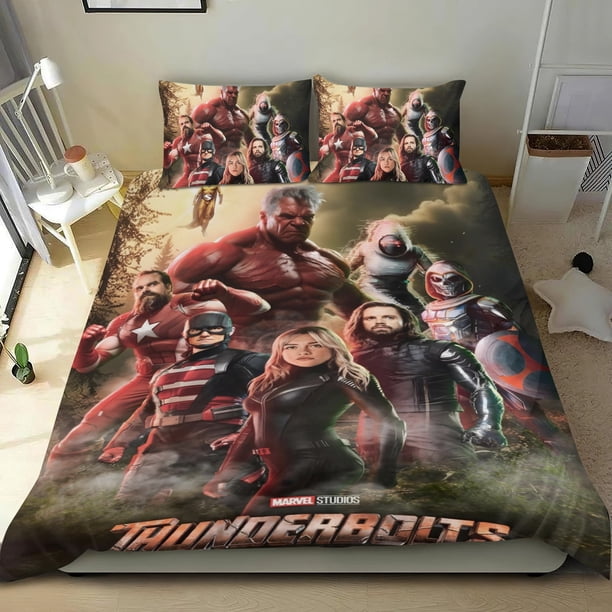 Thunderbolts Conjunto de sábanas temático, trío de piezas, cómodo y amigable con la piel, diseño único, regalo de decoración para el hogar para familiares, amigos y fans,173cm *218cm