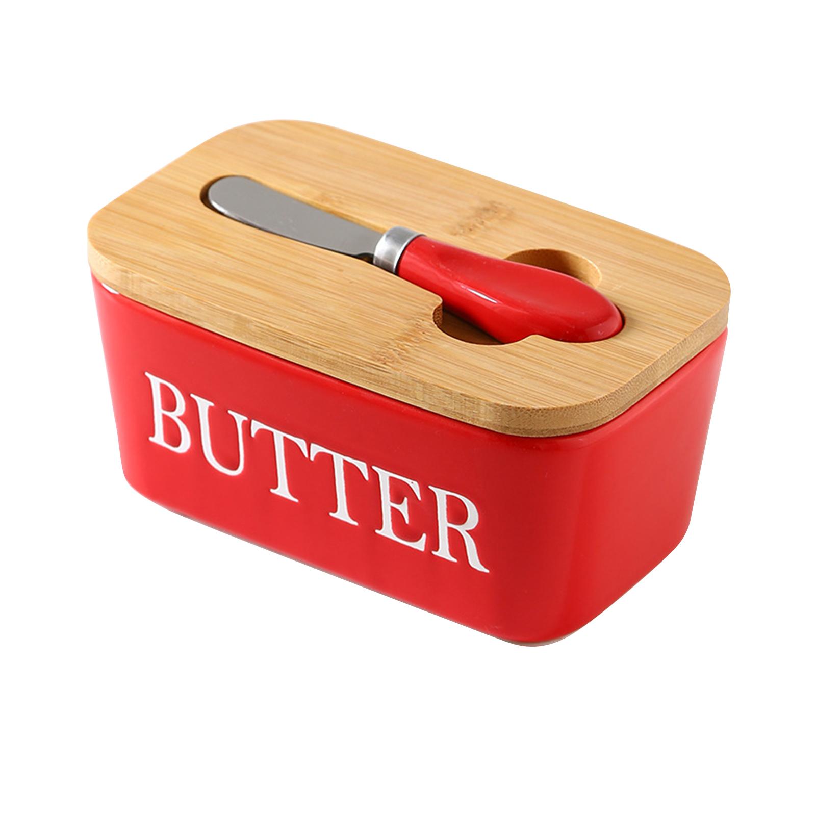 Bothyi - Caja De Almacenamiento De Mantequilla De Queso Caja De Queso Caja De Conservación Multiusos Plato De Mantequilla De Cerámica Mantequilla Roja