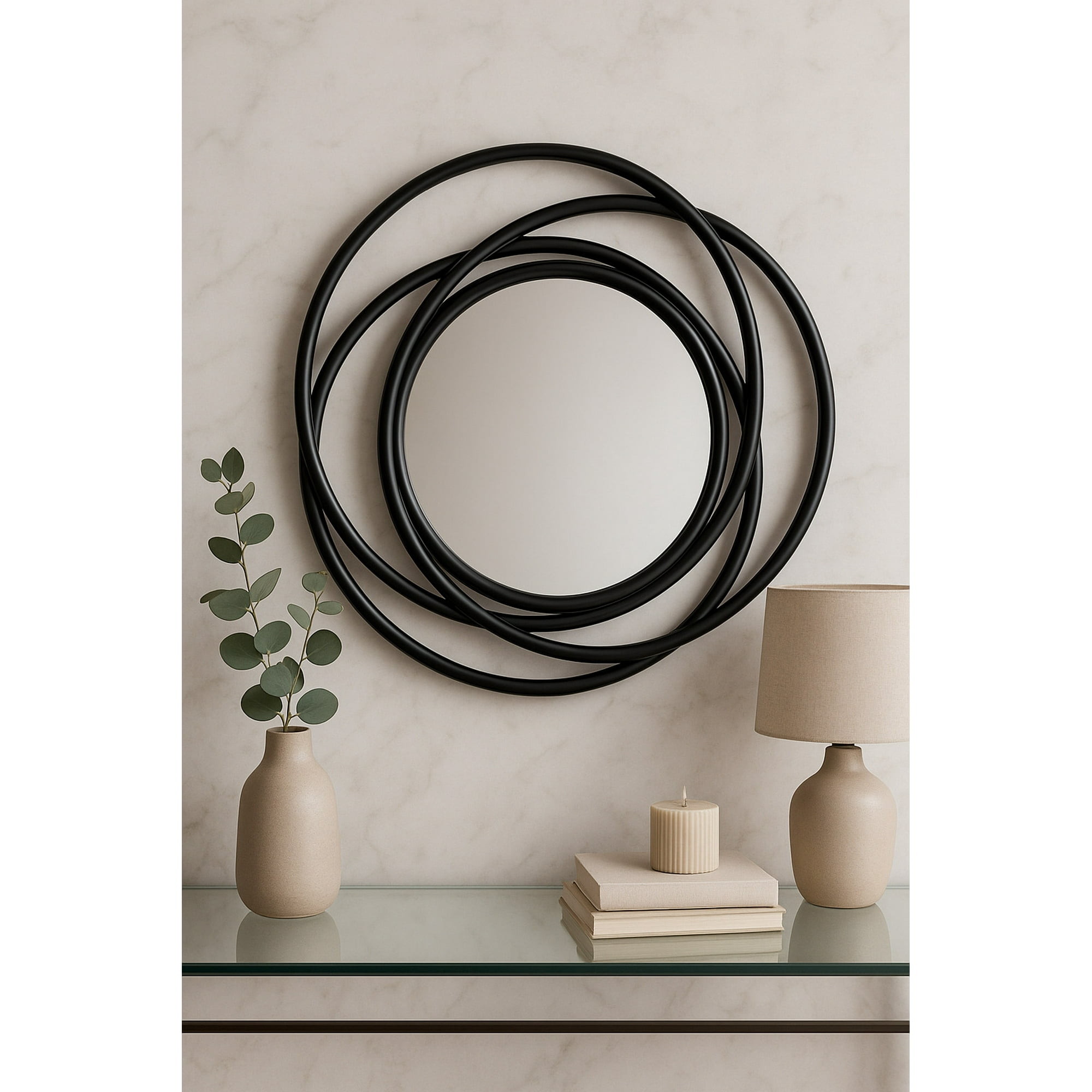 Decostilo - Espejo Redondo Minimalista Con Marco Negro 50x50x2.5cm