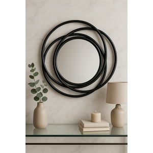 Decostilo - Espejo Redondo Minimalista Con Marco Negro 50X50X2.5Cm