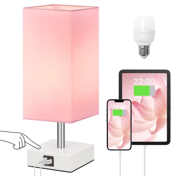 Lámpara de Mesa con Control Táctil Ambimall Rosa con 2 Puertos USB y LED
