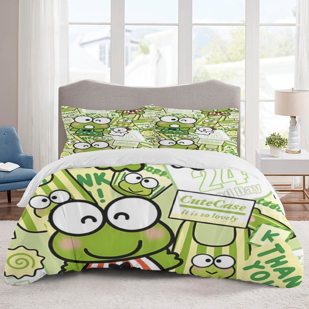 Kero-Kero-Keroppi Bedding Sets Cartoon Duvet Cover Lightweight 3 Piece Bet Sets for Kids Boys Girls