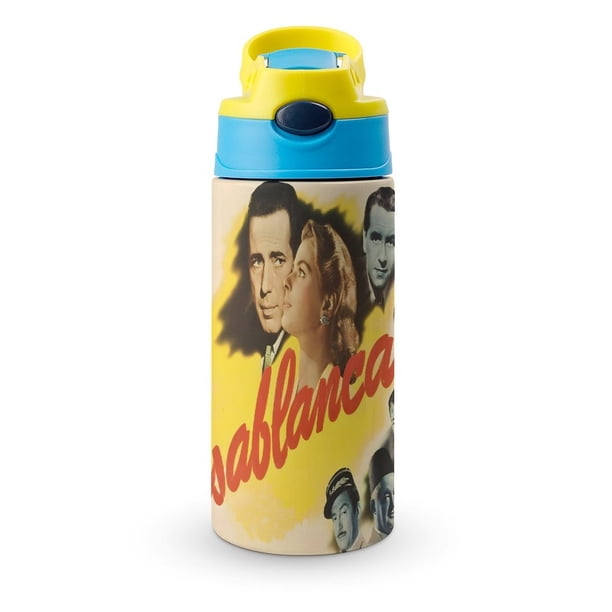 Casablanca Botella de Agua con Tapa Pop Top de Un Toque, Acero Inoxidable, a Prueba de Fugas, para Deportes, Botella Infantil azul 12 oz