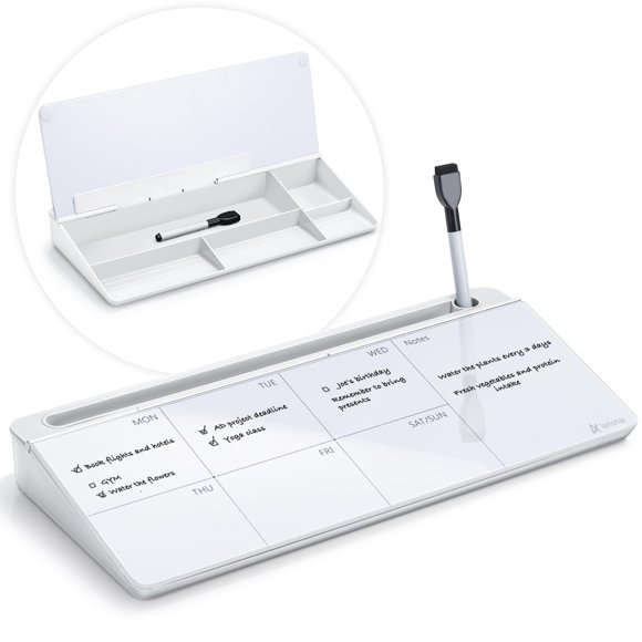 Pizarra Blanca Varhomax Semanal de Vidrio para Escritorio 40x16 cm