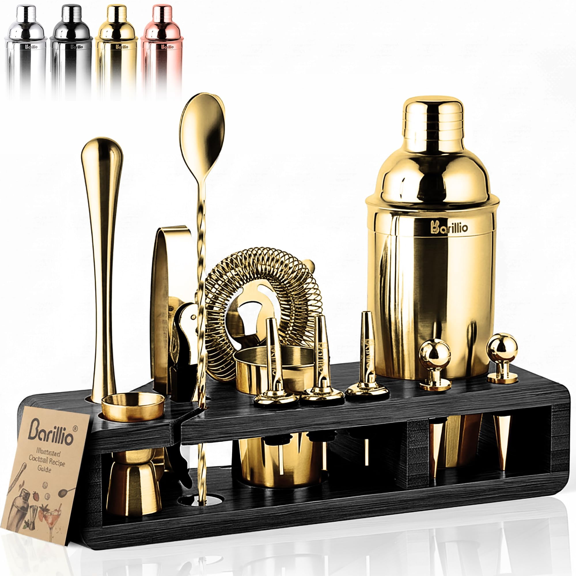 Kit Bartender Barillio Gold De Acero Inoxidable, 23 Unidades, Con Soporte