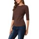 thumbnail image 4 of INSPIRE CHIC Camiseta Básica de Mujer con Mangas al Codo Cuello Redondo Ajustada Casual Impresa para Regreso a Clases Marrón Azul Marino 2XL, 4 of 7