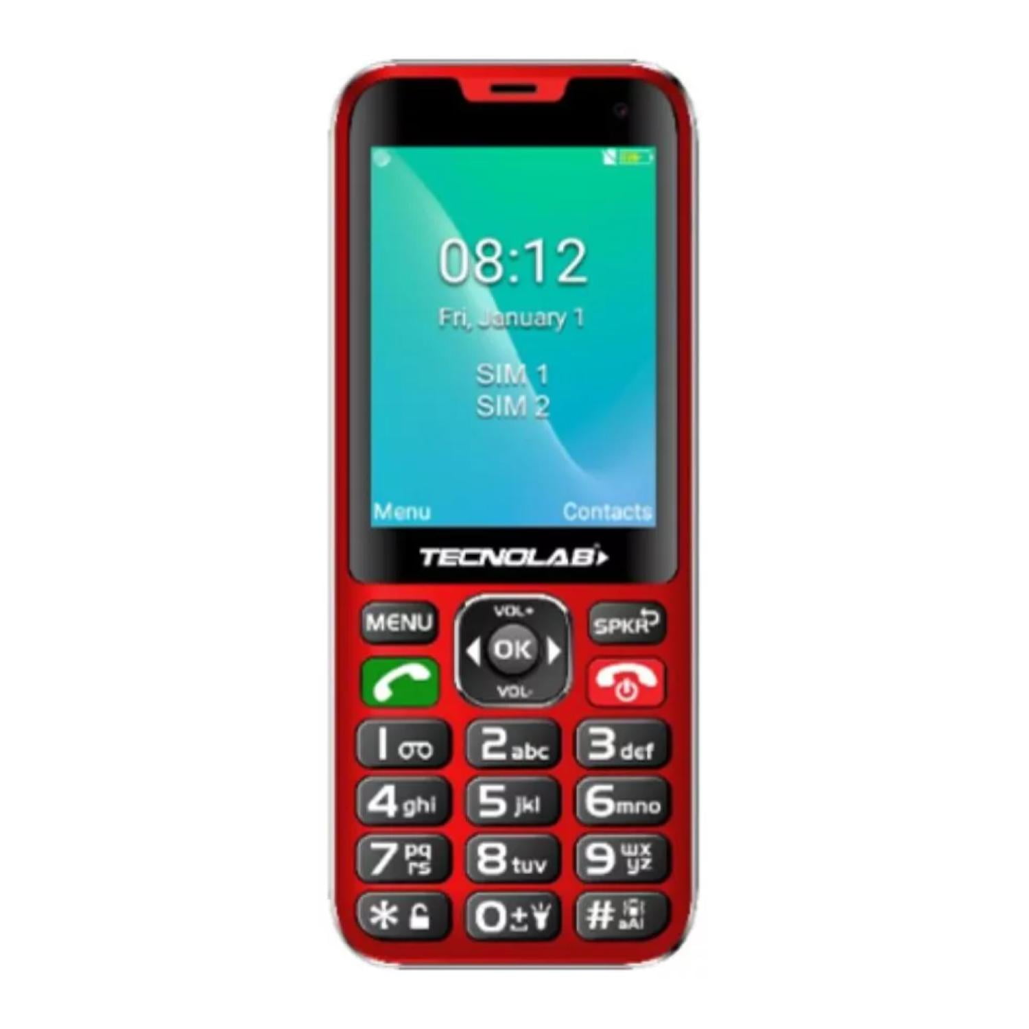Tecnolab - Telefono Senior Adulto Mayor 4g Rojo Doble Sim Card Tl487