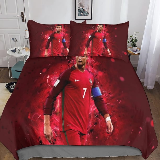 Soccer CR7 Duvet Cover Ronaldo Microfiber Bedding Set 3PC Kids Comforter Cover Set