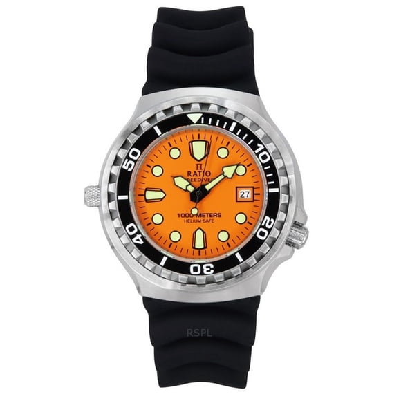 Reloj Ratio FreeDiver Versión 02 Helium Safe 1000M Zafiro Cuarzo Esfera Naranja para Hombre 1038EF102V-ORG-V02