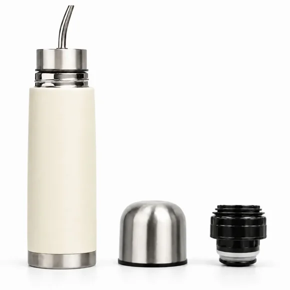 Termo Mate Acero Inoxidable Autocebante 2 en 1 Tawo 750 Ml Hermetico Antiderrame - Blanco