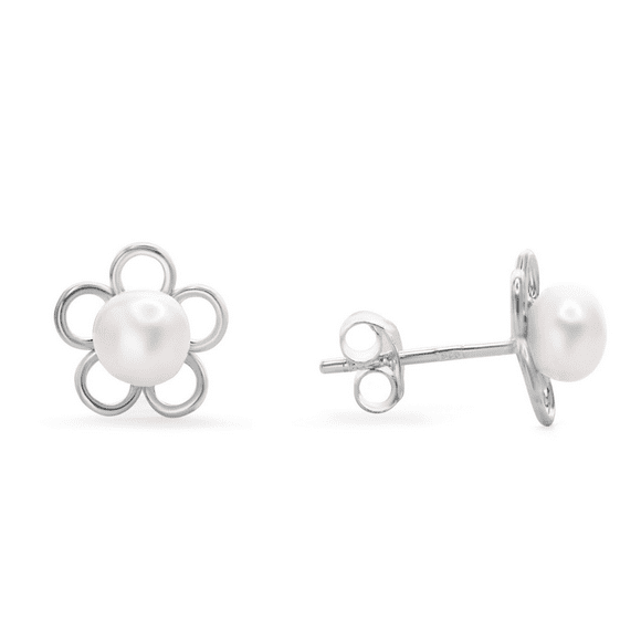 Aros de Plata 925 Figuras de Flor Pequeña con Perla