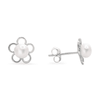 Fershop - Aros De Plata 925 Figuras De Flor Pequeña Con Perla