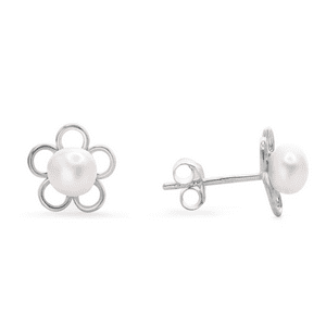 Fershop - Aros De Plata 925 Figuras De Flor Pequeña Con Perla