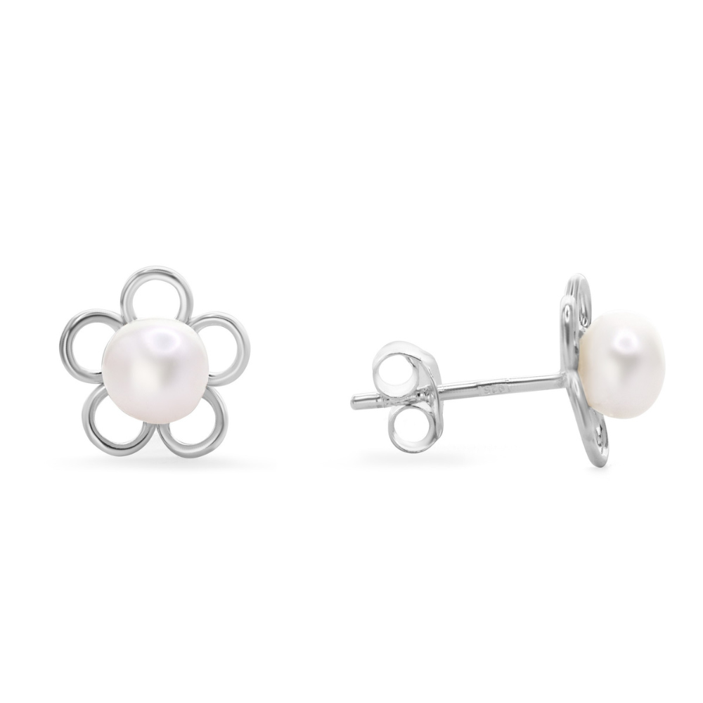 Fershop - Aros De Plata 925 Figuras De Flor Pequeña Con Perla