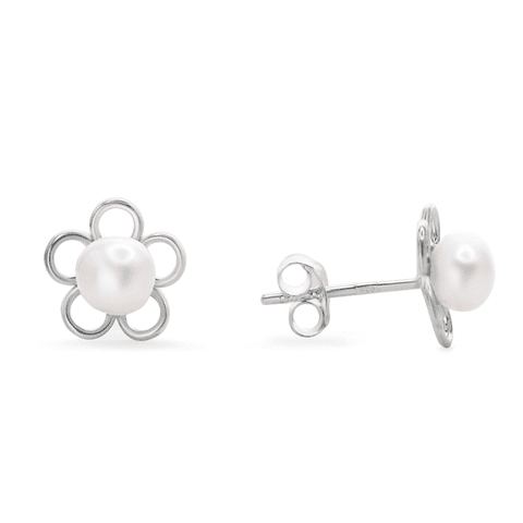 Fershop - Aros De Plata 925 Figuras De Flor Pequeña Con Perla