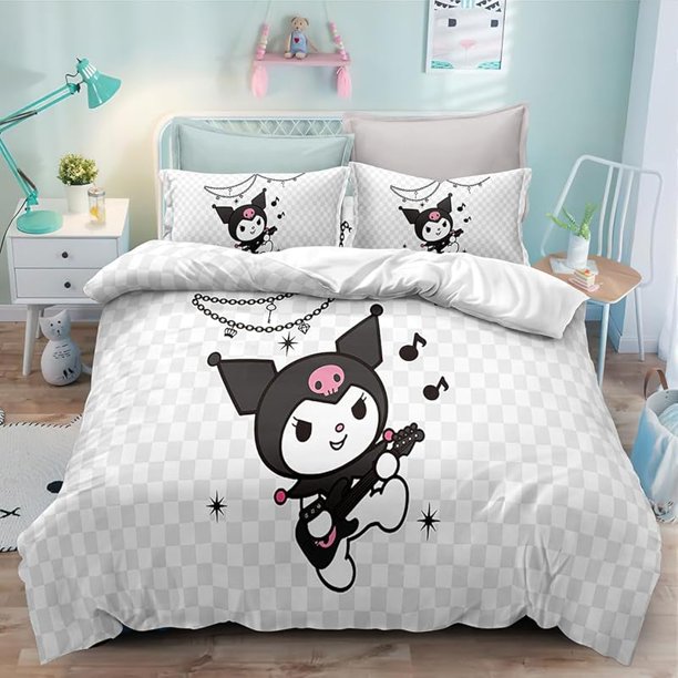 Bed- Duve-t Cov-er Anime- Cartoon Kuromi Melody -Kawaii Bed-ding Sets 3D Lightw-eight 3 Piece C-omforter Sets 1 Duvet -Cover and 2 -Pillow Shams for Boys Girl