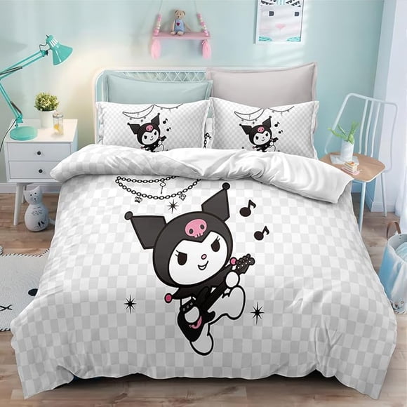Bed- Duve-t Cov-er Anime- Cartoon Kuromi Melody -Kawaii Bed-ding Sets 3D Lightw-eight 3 Piece C-omforter Sets 1 Duvet -Cover and 2 -Pillow Shams for Boys Girl