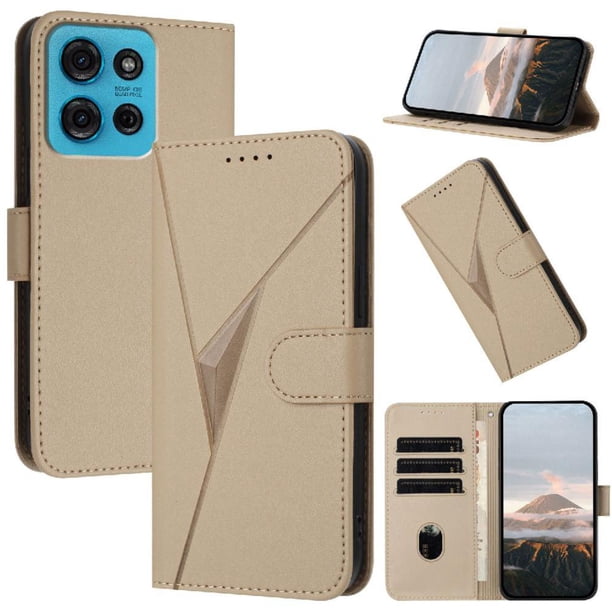 Funda Cartera Fibra de Carbono para Motorola MOTO G75 con Soporte y Cierre Magnético Oro