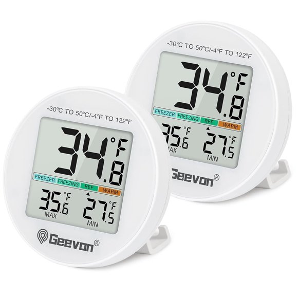 Geevon Small Digital Refrigerator Thermometer 2 Pack, IP65 Waterproof