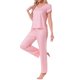 thumbnail image 4 of INSPIRE CHIC Pijamas para Mujeres Top de Manga Corta con Cuello en V con Pantalones con Cordón Conjunto de Ropa de Dormir Estampado con Bolsillos XL Rayado Rosa, 4 of 6