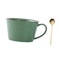 Magideal - Taza De Leche, Taza De Café Con Cuchara, Taza De Agua Para Adultos, Vajilla, Tazón De , Taza De Desayuno Para Café, Jugo, 400 Ml, Oficina En Casa Verde