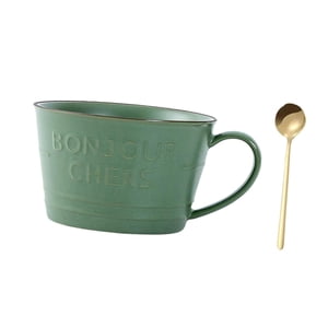 Magideal - Taza De Leche, Taza De Café Con Cuchara, Taza De Agua Para Adultos, Vajilla, Tazón De , Taza De Desayuno Para Café, Jugo, 400 Ml, Oficina En Casa Verde