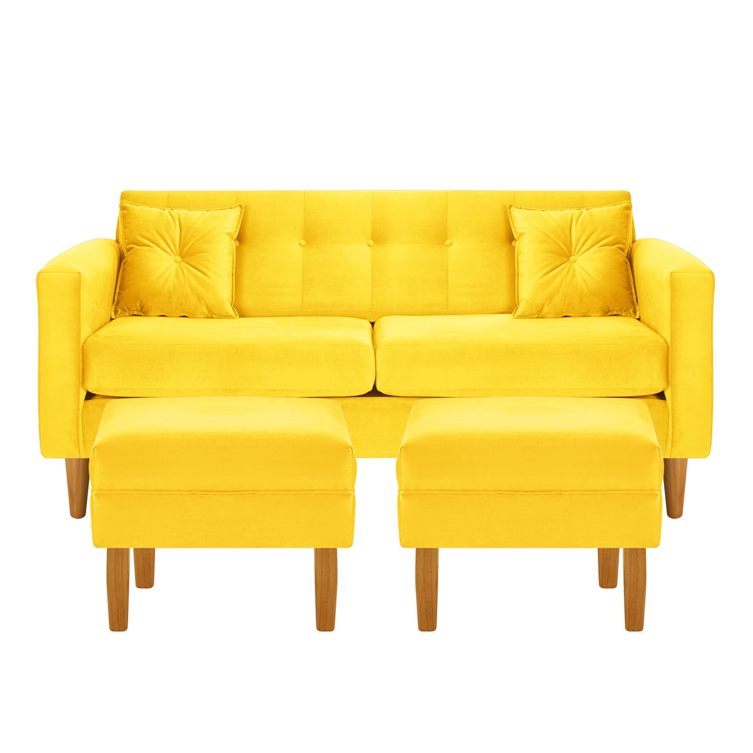 Bodevir - Sofa New Retro 3c + 2 Pouf Felpa 04 Amarillo