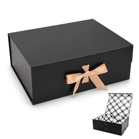 Caja de regalo Tekhoho 33 × 27 × 13 cm negra con cinta