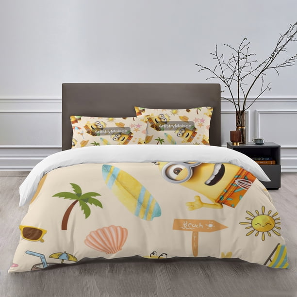 Minions Bedding Sets Bed Cartoon Duvet Cover Lightweight 3 Piece Bet Sets for Kids Boys Girls