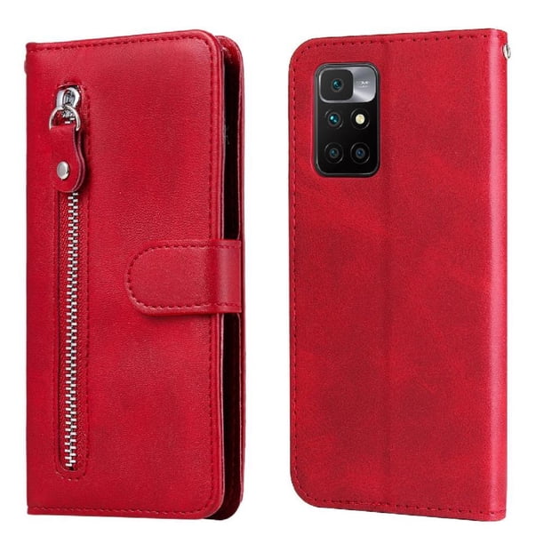 Funda con Cremallera para Xiaomi Redmi 10 4G, Carcasa Cartera de Cuero PU con Soporte y Tarjetero