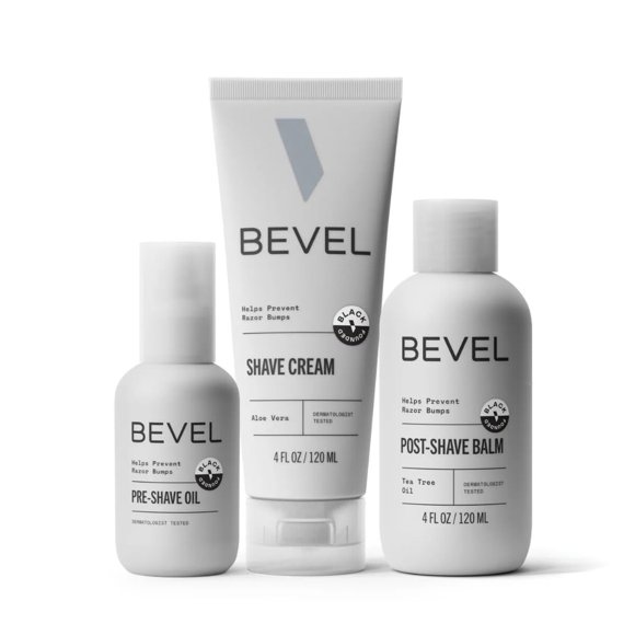 Kit de Afeitado Bevel: Aceite Pre Shave, Crema 120 ml y Bálsamo Post Shave 120 ml