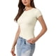 thumbnail image 4 of INSPIRE CHIC Camiseta de Oficina Casual Acanalada para Mujer Ajuste Ceñido Mangas Cortas Verano Tops L Blanco, 4 of 6