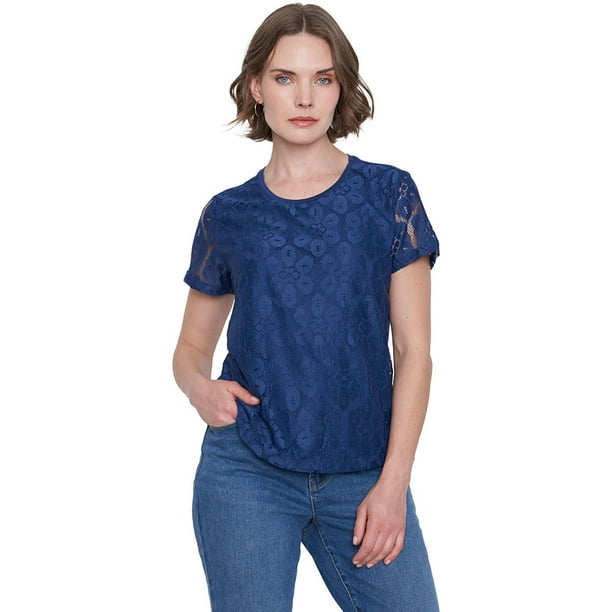 Polera Mujer Encaje M/C Navy Corona