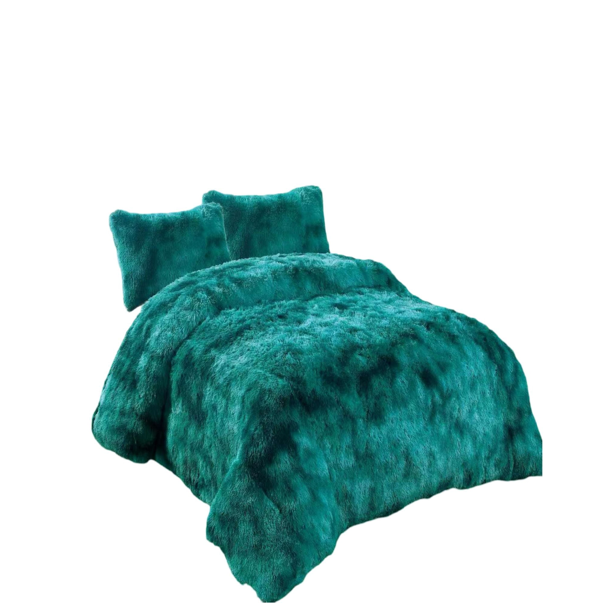 Genérico - Plumon Peludo Plaza Y Media Verde Jaspeado