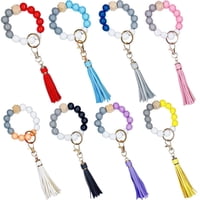 Xusx111 - 16 Piezas De Madera Con Perlas Llavero Pulsera Llavero Pulsera Portátil Portallavero De Coche Para Las Mujeres Cadena De Pulsera Con Borla