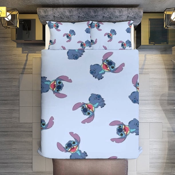 Cartoon Stitch 3 Pieces Duvet Cover Set Full Size Super Soft Fade Resistant Microfiber