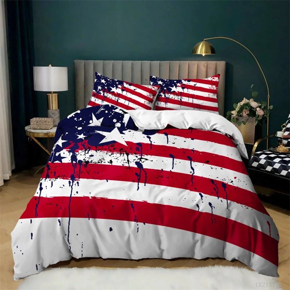National Flag Duvet Cover Set Creative American Flag Bedding Set for Teens Adults Microfiber Double Quilt Cover