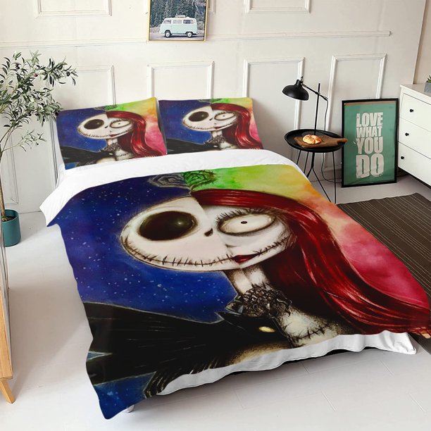 v1829 Bed Sheets The Nightmare Before Christmas Duvet Cover Anime Bedding Pillowcase Printed General for Children and Adult Childrens Quilt 3-Piece Bedding Set (1 Duvet Cover + 2 Pillow Shams) Bed She