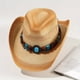 thumbnail image 1 of Boho Western Cowboy Straw Hat - Hand Woven Faux Jade Chain Decor Hat for Women, Men, and Unisex - Perfect for Summer Beach and Casual Wear, 1 of 5