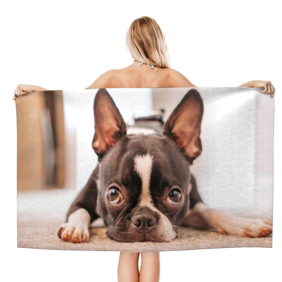 Boston Terrier Toalla de playa de secado rápido con diseño temático, regalo para mujeres y niñas, ideal para cumpleaños, fans, amantes de la música, uso en la playa o al aire libre, 78 × 160 cm