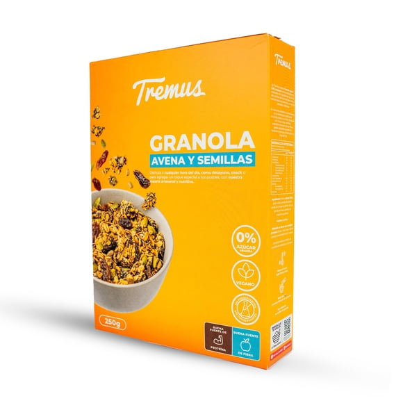Granola Avena y Semilla sin Azúcar Vegano 250 gr Marca Tremus