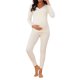 thumbnail image 1 of cheibear Conjuntos de Pijamas de Maternidad para Mujeres Escote en V Cruzado para Lactancia Tops de Manga Larga Pantalones Ropa de Casa 2 Piezas Ropa de Dormir S Beige, 1 of 6