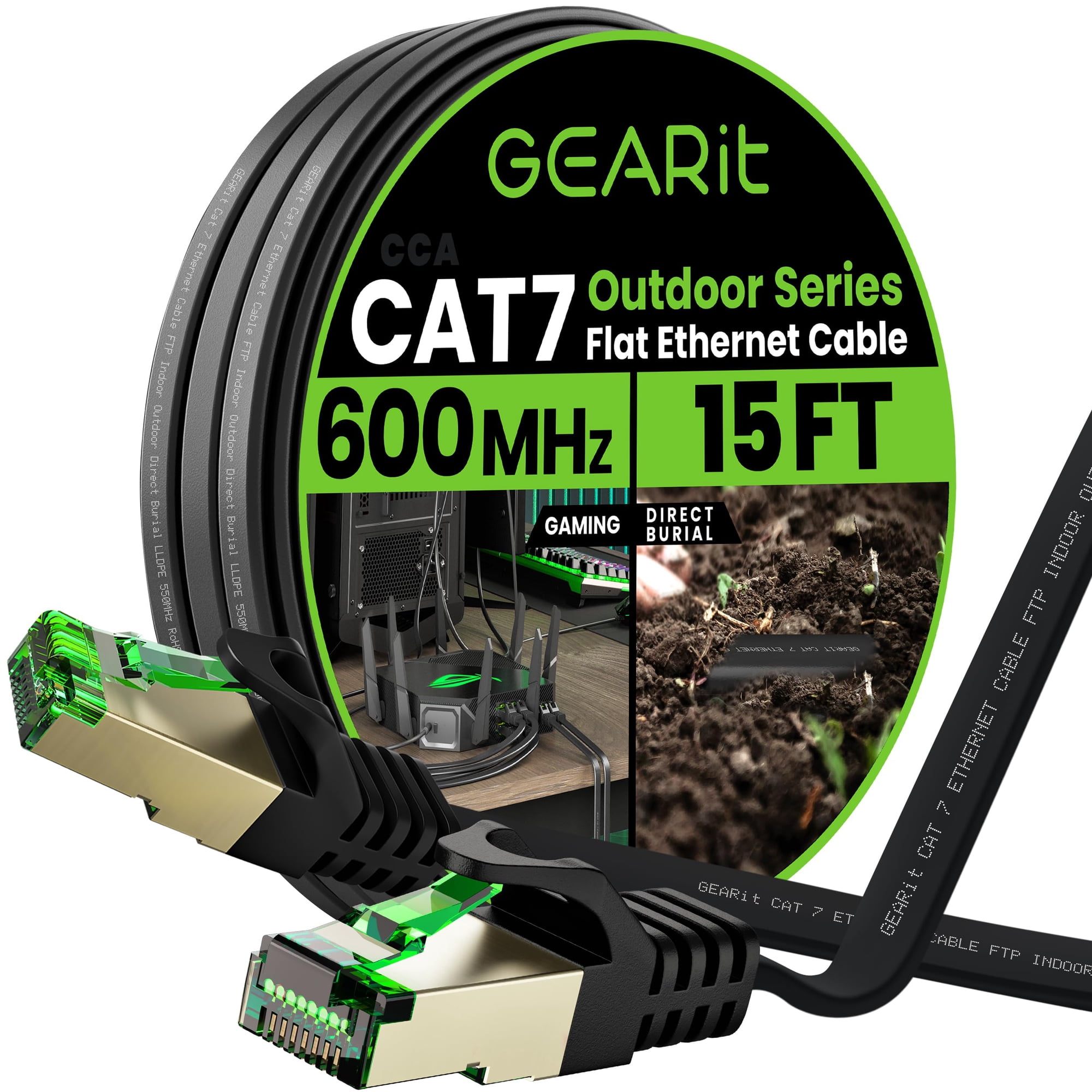 Cable Ethernet Gearit Cat7 Plano Para Exteriores, 4,5 M, 600 Mhz, 10 Gbps