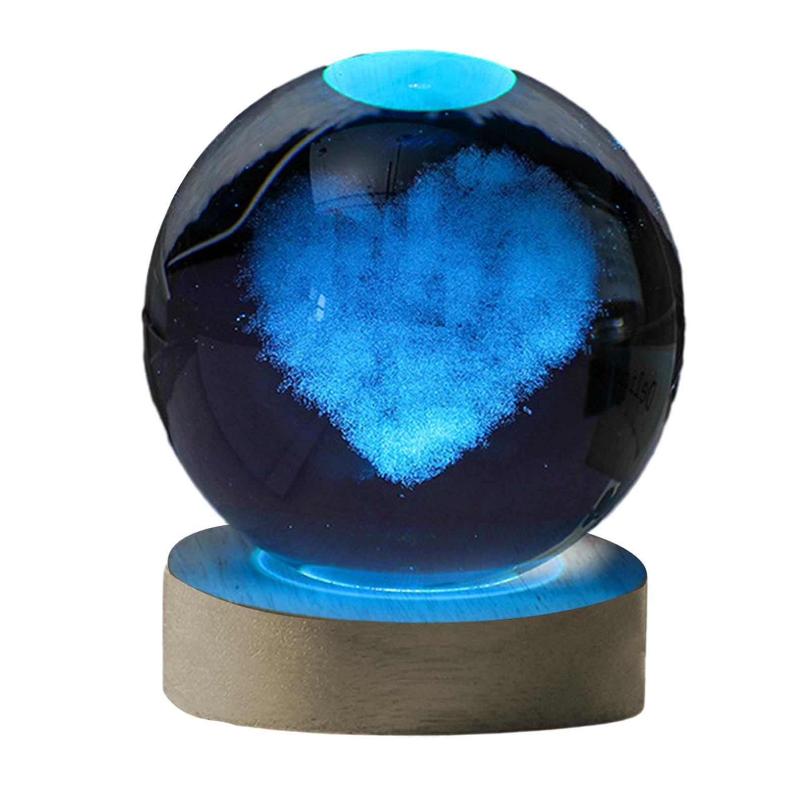 Ioensy - Bola De Cristal Luz Nocturna Patrón De Corazón Esfera De Cristal Decoración Moderna Para El Hogar 8Cm